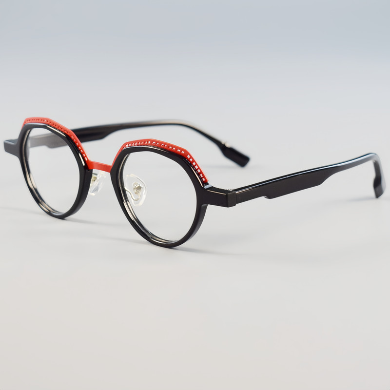 Fashion Round Acetate Metal Eyeglasses Frames Men Women Classic Full Rim