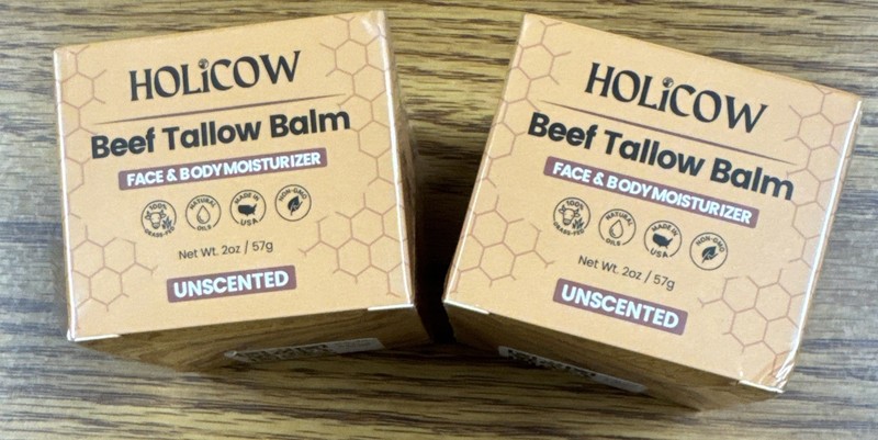 Holicow Beef Tallow Balm Unscented w/ Honey, Essential Oils 2 X 2oz, Handmade