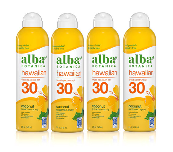 4 Pk: Alba Hawaiian Sunscreen SPF 30 Coconut Spray 5oz each – Pick Best By