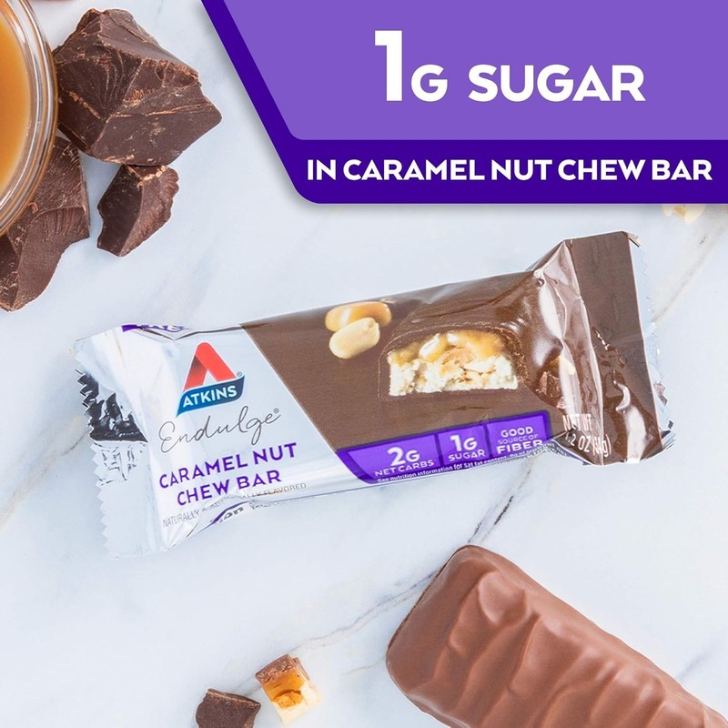 Delicious Atkins Endulge Caramel Nut Chew Bar - Low Carb, 1g Sugar, Fiber Boost gallery