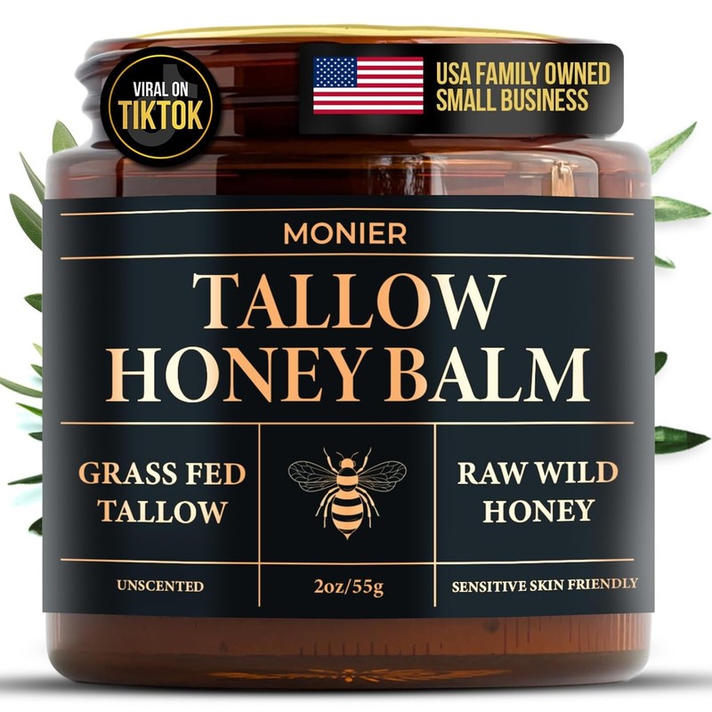Tallow and Honey Balm for Face, Beef Tallow for Skin, Moisturizer with 100% O…