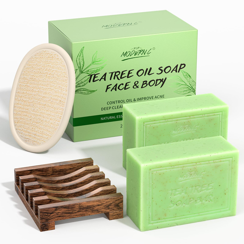 Pop Modern.C Tea Tree Oil Soap Bar For Face Body Wash All Natural Organic Bath
