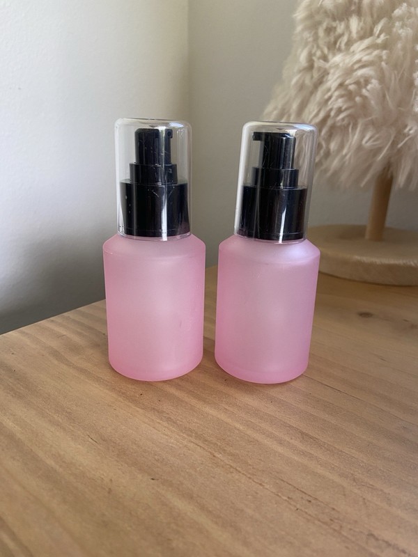 60ml/2OZ Refillable Glass Pump Bottle Frosted Pink Cosmetic Makeup Bottles 2pc