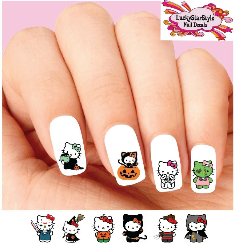 Waterslide Nail Decals Set of 20 – Halloween Cute Kitty Cat Assorted