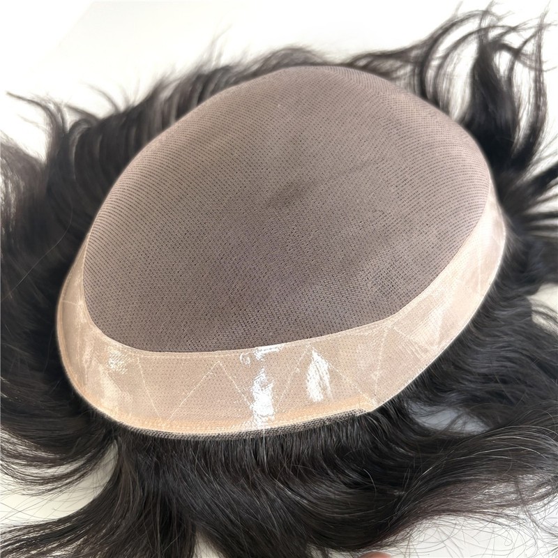 Men Toupee Human Hair Mono Base Replacement Hairpiece Natural Hairline Mens Wig