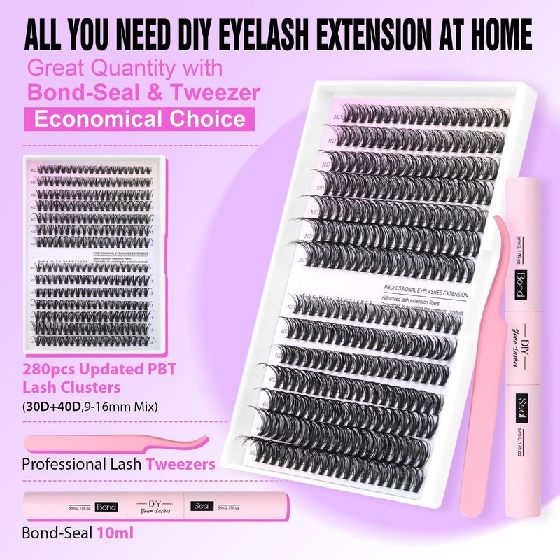Pawotenes Lash Eyelash Extension Kit 280pcs 1 count (Pack of 280), Black gallery