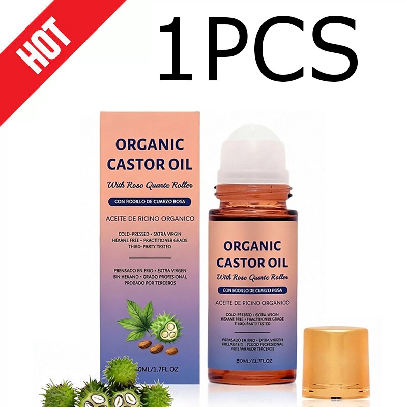 NEW Organic Golden Castor Oil Roll-On with Rose Quartz for Skin,Hair & Wrinkle