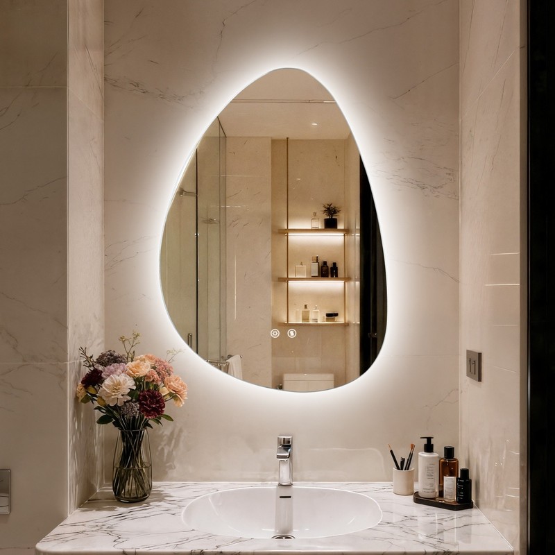 Irregular LED Bathroom Mirror Wall Mounted Dimmable Anti-Fog Makeup Mirror Touch gallery