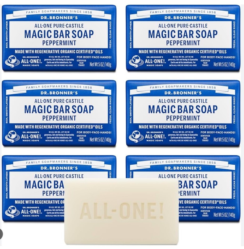 Dr. Bronner’s All-One Pure-Castile Peppermint Magic Bar Soap 6-Pack 5 oz Bars