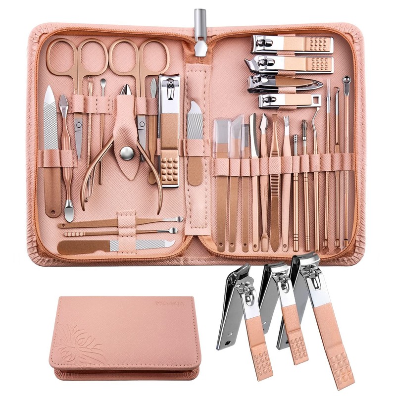 30-in-1 Manicure Pedicure Set Professional Stainless Steel Nail Care Kit Pink