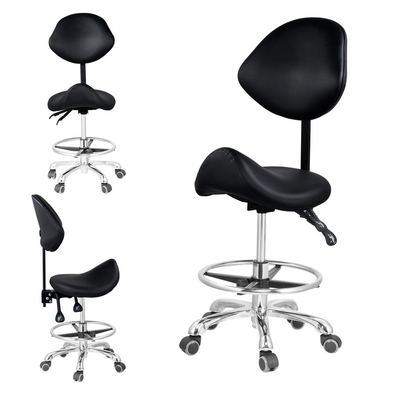 Saddle Stool Hydraulic Swivel Rolling Saddle Chair W/ Back Support Footrest