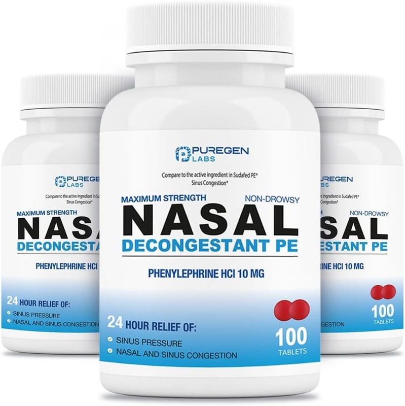 Puregen Labs Nasal Decongestant Phenylephrine HCl 10 mg 100 Tablets 3Pk Exp 6/26