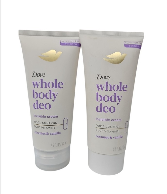 2 Pack Dove Whole Body Deo Invisible Cream, Coconut & Vanilla, 2.5oz ea.