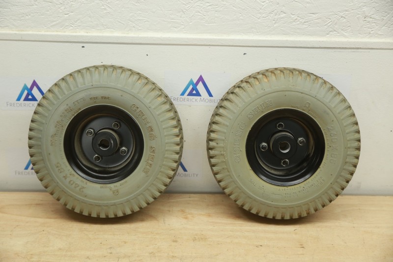 PAIR Flat-Free Drive Wheels Tires for RASCAL 318 Power Chair - Cheng Shin 260x85 gallery