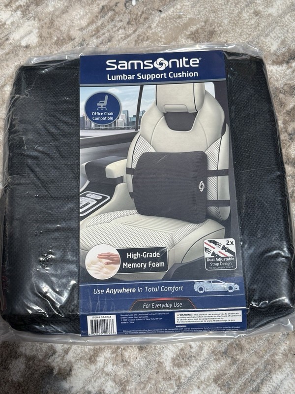Samsonite SA5243 Memory Foam Ergonomic Lumbar Support Car Pillow – Black