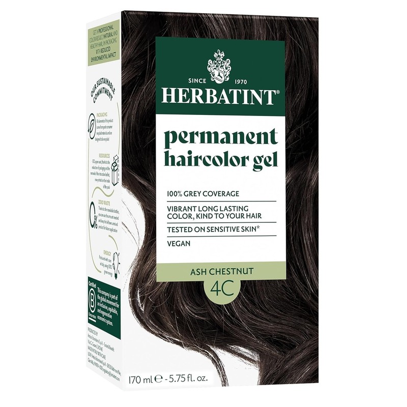Herbatint Permanent Herbal Hair Color Gel, 4C Ash Chestnut, 5.75 fl oz