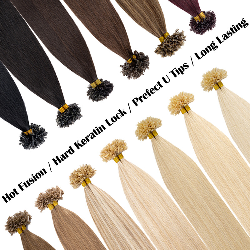 Nail U Tip Remy Human Hair Extensions Keratin Glue Fusion Russian Full Head 150G gallery