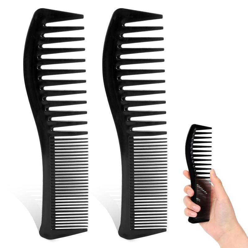 «All Purpose Hair Comb,2 Pack Wide Tooth Comb Set 7.2 inch Plastic Double Black