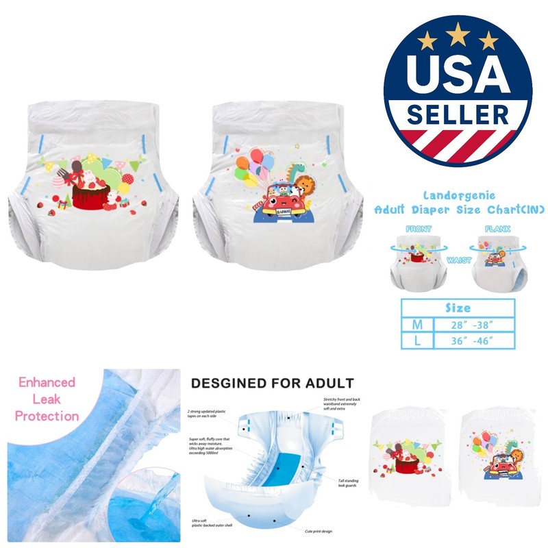 Functional and Cute Adult Diapers - Overnight Comfort, 36-46 Inch Size, 2 Pack