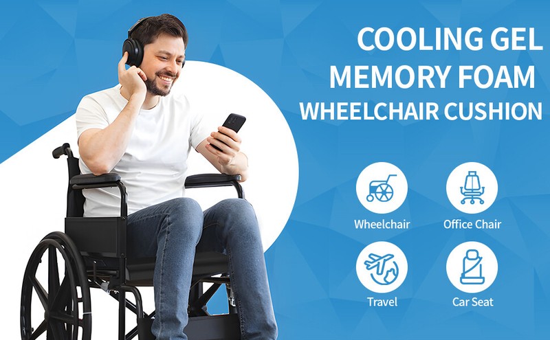 18x16x3 Gel Wheelchair Seat Cushion and Lumbar Pillow, Anti-Slip Cover and Strap gallery
