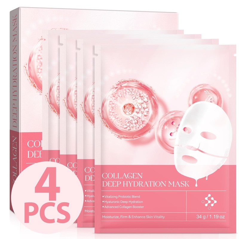 WeiWeiLa Collagen Face Mask Overnight, Real Deep 1 Count (Pack of 4)