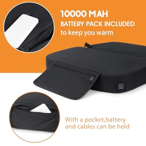 Extra Wide Heated Seat Cushion with 10000 mAh Mobile Bank Pack, Foldable Black gallery