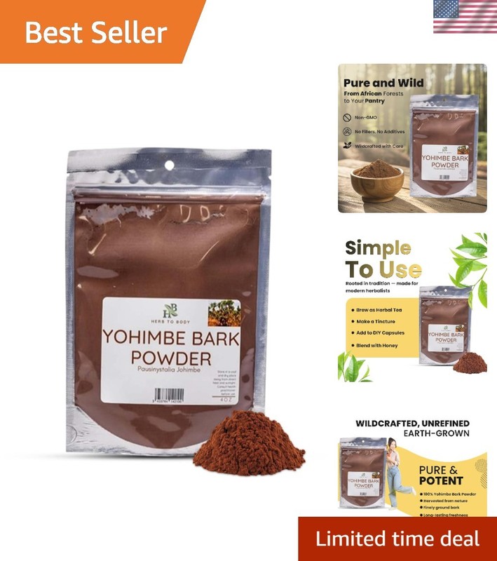 Yohimbe Bark Powder – 4 Oz, Wildcrafted Dried Yohimbe Powder Sourced from Africa