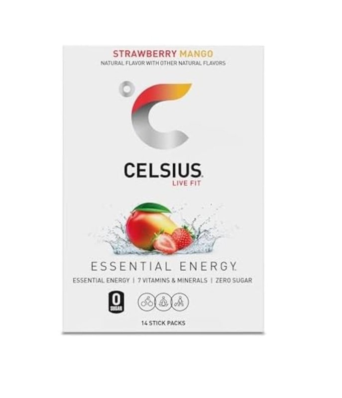 Celsius Essential Energy Powder Drink Mix Sticks Strawberry Mango 14ct 200mg gallery