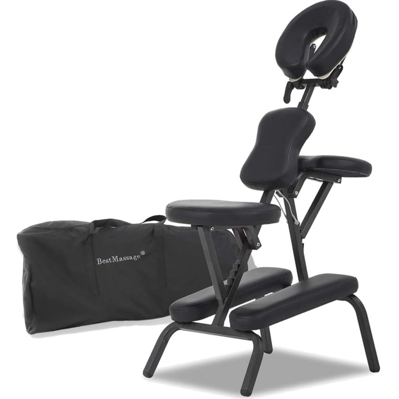 Portable Leather Massage Chair Foldable Salon Spa Travel Tattoo Chair Black