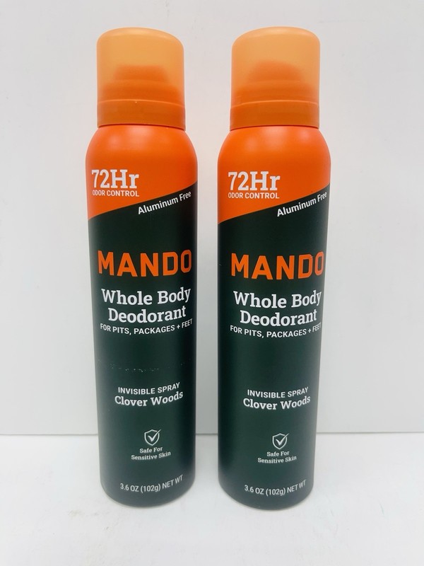Lot of 2 Mando Whole Body Deodorant Invisible Spray Clover Woods, 3.6 oz Each