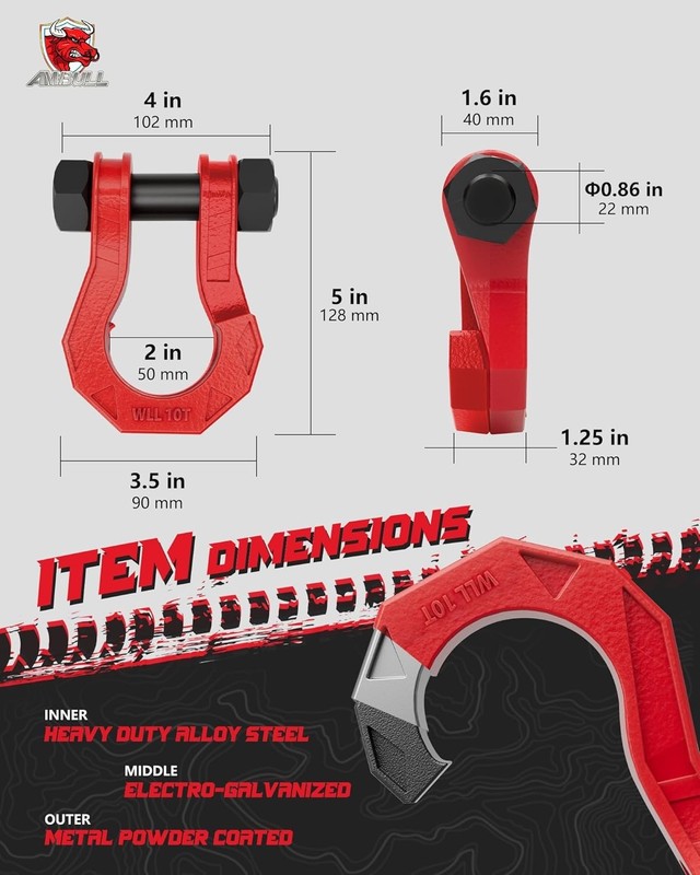 Red Heavy-Duty 3/4" D-Ring Shackles with 52,910 lbs Strength, Perfect for Towing gallery