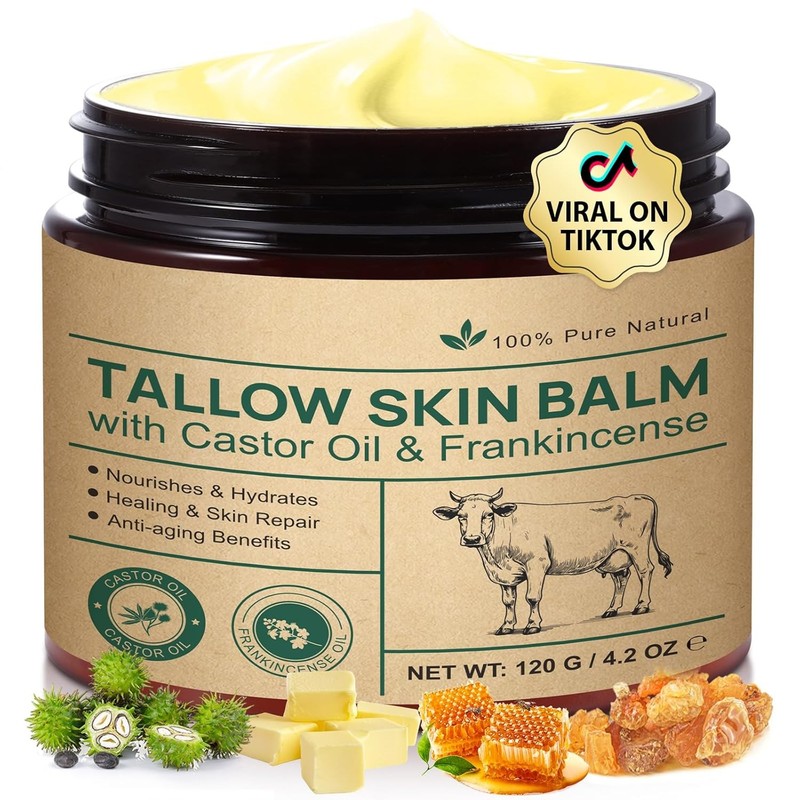 Beef Tallow for Skin & Face Cream with Castor Oil and Frankincense,120g,Organic