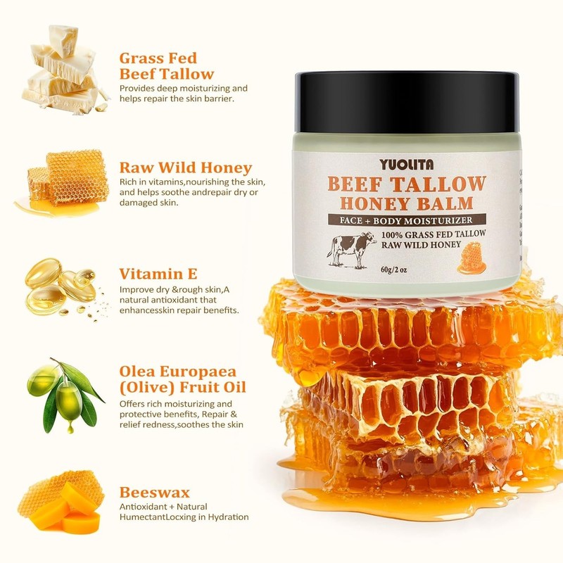 Ultimate Beef Tallow Hydrating Balm with Raw Honey & Natural Ingredients - 2 oz gallery