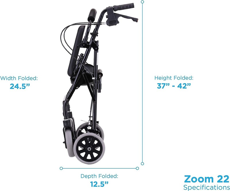 NOVA Zoom 22" Seat Hght Foldable Rolling Walker Rollator 8" Wheel-OPEN BOX BLACK gallery