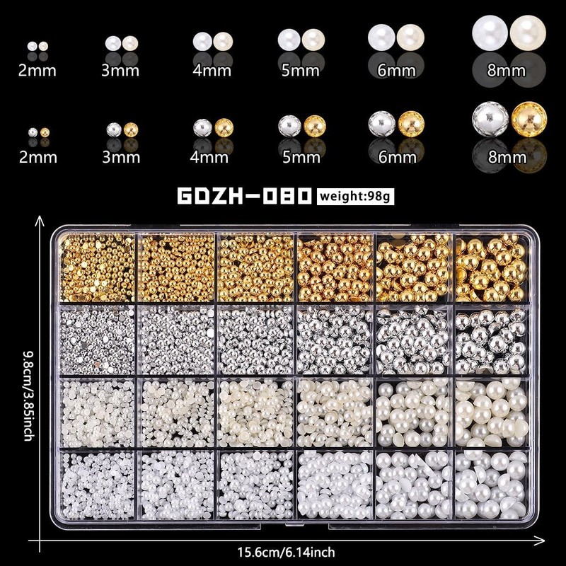 Silver Gold 3D Nail Pearls Gems Beads for Nail Art Crafts gallery