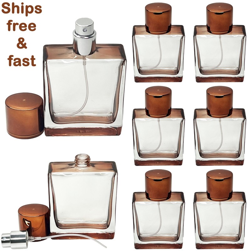 50ml 1.7oz dark tinted amber clear square perfume spray bottles refillable