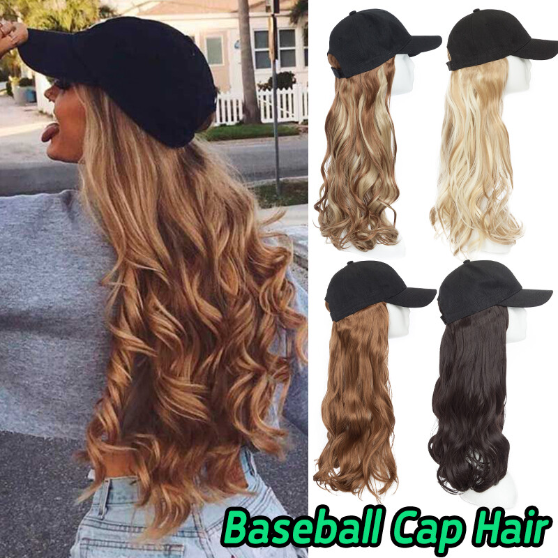 Fake Hair Wig Thick Full Head Hairpiece With Peaked Black Baseball Hat Cap Black