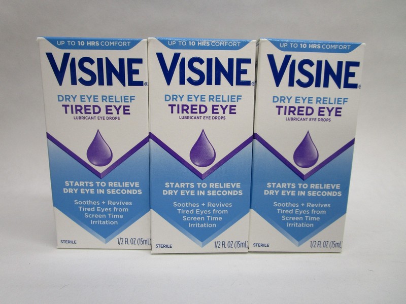 3 Pack – Visine Dry Eye Relief Tired Eye Lubricant Eye Drops, 15ml Exp 10/2027