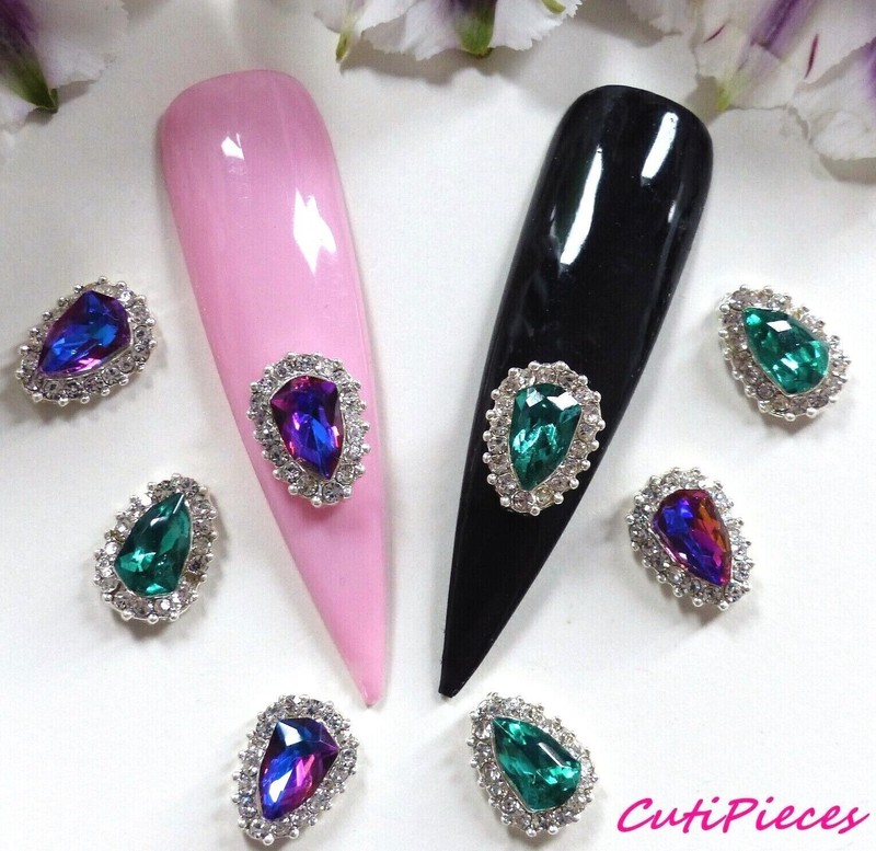 3D Nail Art Tear Droplet Purple Green Rhinestone Frame Jewel Gem Alloy Metal gallery