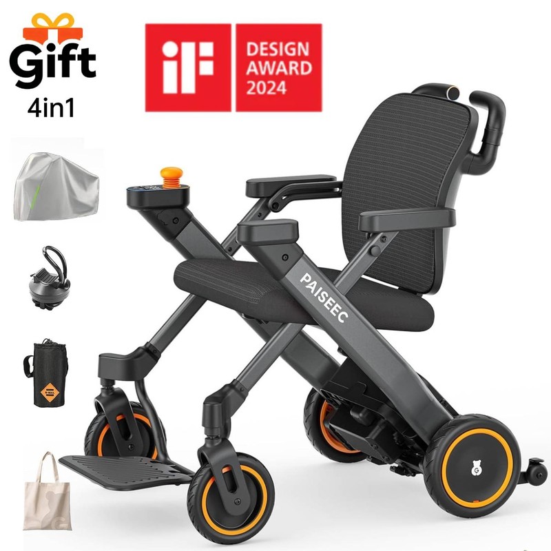 PAISEEC 3IN1 Electric Wheelchair for Adults Dual 360W Power Motor Safety System