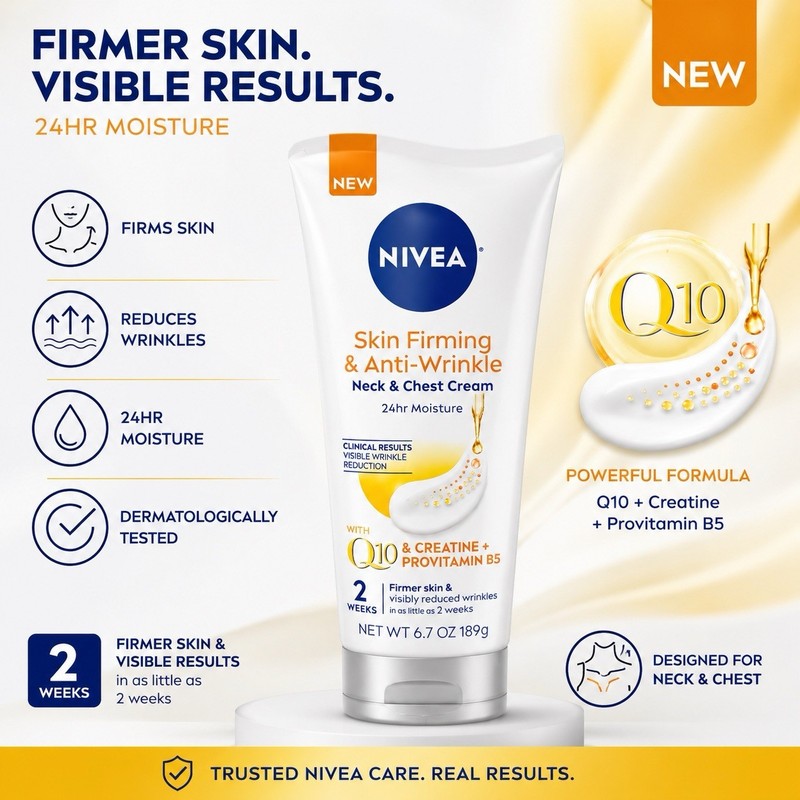 NIVEA Skin Firming & Anti-Wrinkle Neck & Chest Cream Q10 Creatine 6.7oz