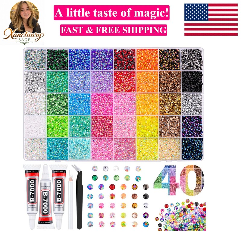 40000Pcs 40 Colors Jelly Rhinestones for Bedazzling, 3mm Multicolor Resin Fla…