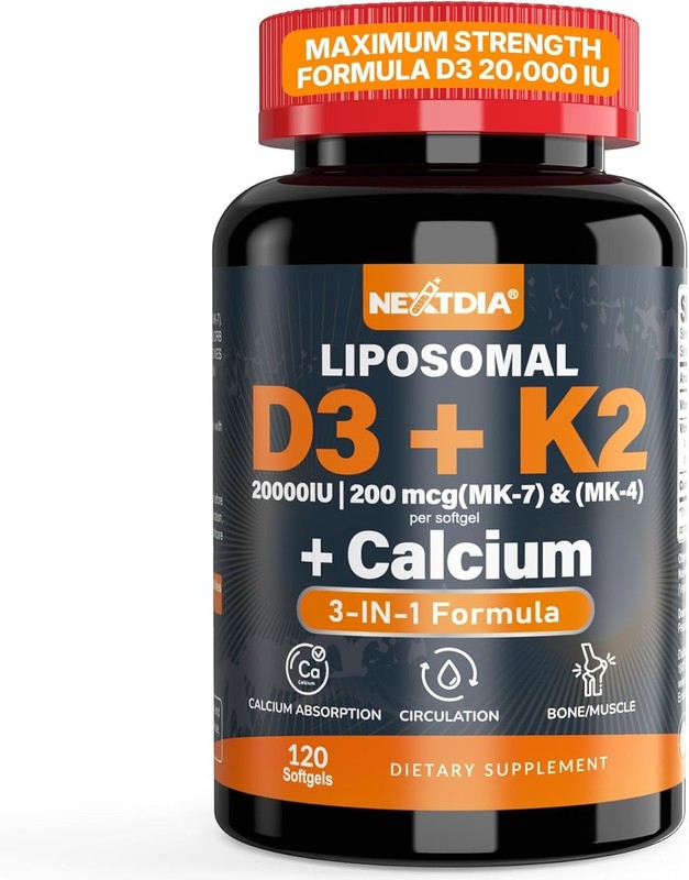 Nextdia Vitamin D3 20,000 IU + K2 MK7 200Mcg – Bone, Muscle & Immune Support