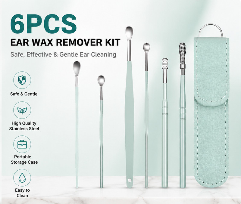 6Pcs 360° Spiral Ear Wax Remover Kit, Soft Silicone Ear Pick Cleaning Tools