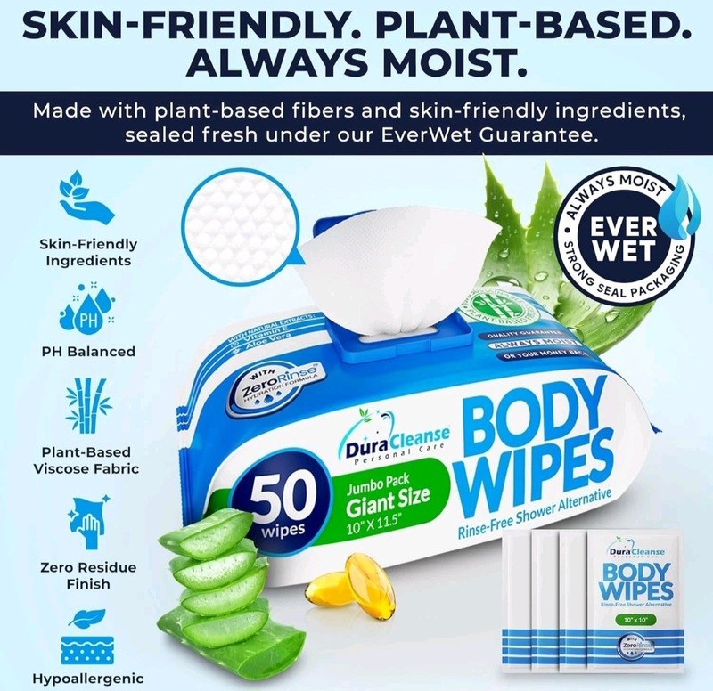 🚩XXL Body Wipes for Adults Bathing No Rinse - 50 Ct. + 4 54 Count (Pack of 1) gallery
