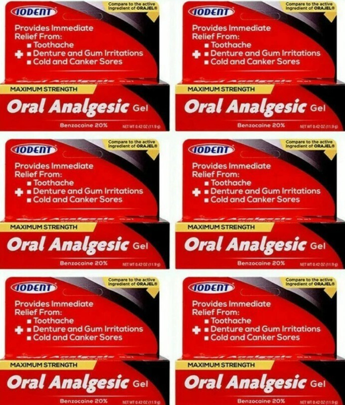 6 PACKS- IODENT – MAXIMUM STRENGTH ORAL-A-GEL, BENZOCAINE 20%-Compare to Orajel!