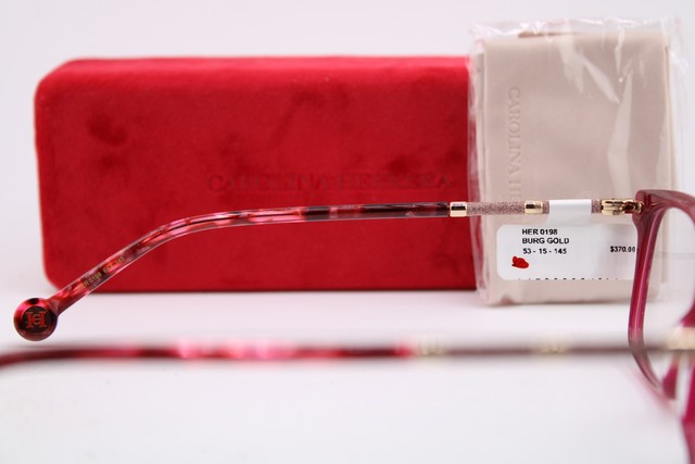 NEW CAROLINA HERRERA HER0198 6K3 BURGUNDY GOLD HAVANA AUTHENTIC EYEGLASSES 53-15 gallery