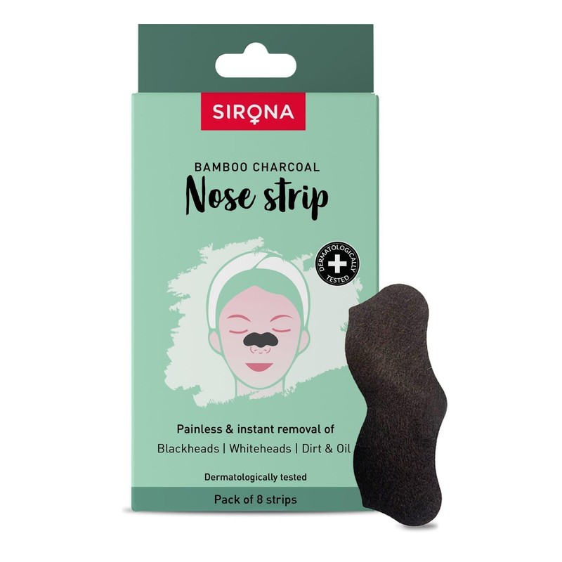 Sirona Bamboo Charcoal Blackheads Remover Nose Strips for Women – Pack of 8