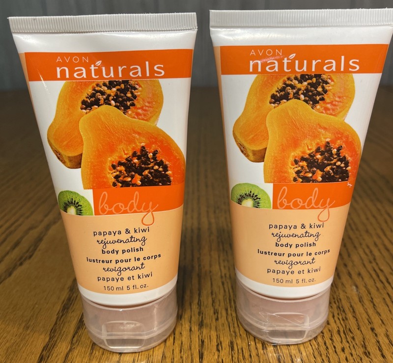 AVON Naturals PAPAYA & KIWI Rejuvenating Body Polish 5oz ~ Lot of 2 NEW & SEALED