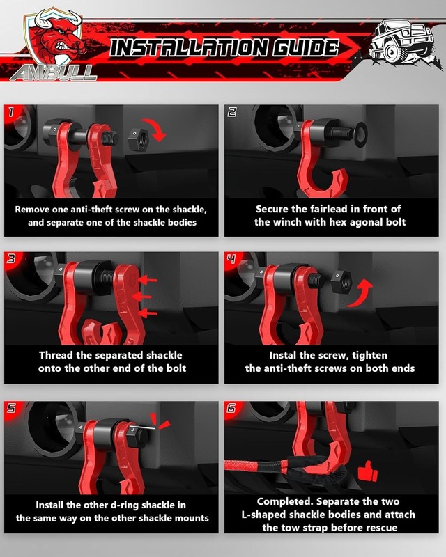 Red Heavy-Duty 3/4" D-Ring Shackles with 52,910 lbs Strength, Perfect for Towing gallery